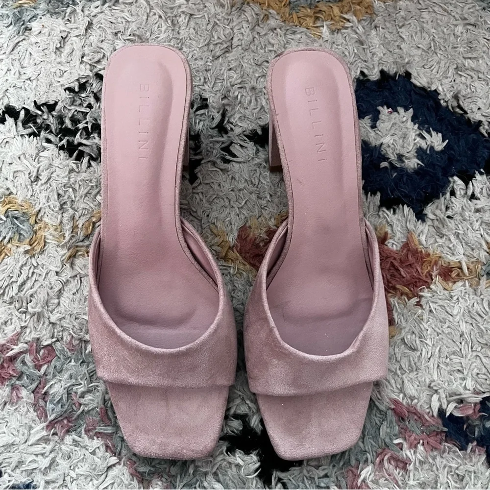Petal & Pup Billini Quinea Dusty Rose Pink Suede Mid Peep Toe Mule Heels 9